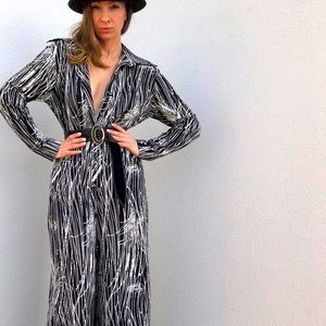 Rare vintage Lanvin jumpsuit 
abstract black white print wide leg  jumpsuit